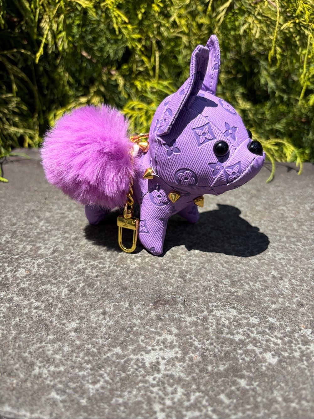 Purple Designer-Style Dog Figurine Accessory with Stud Accents